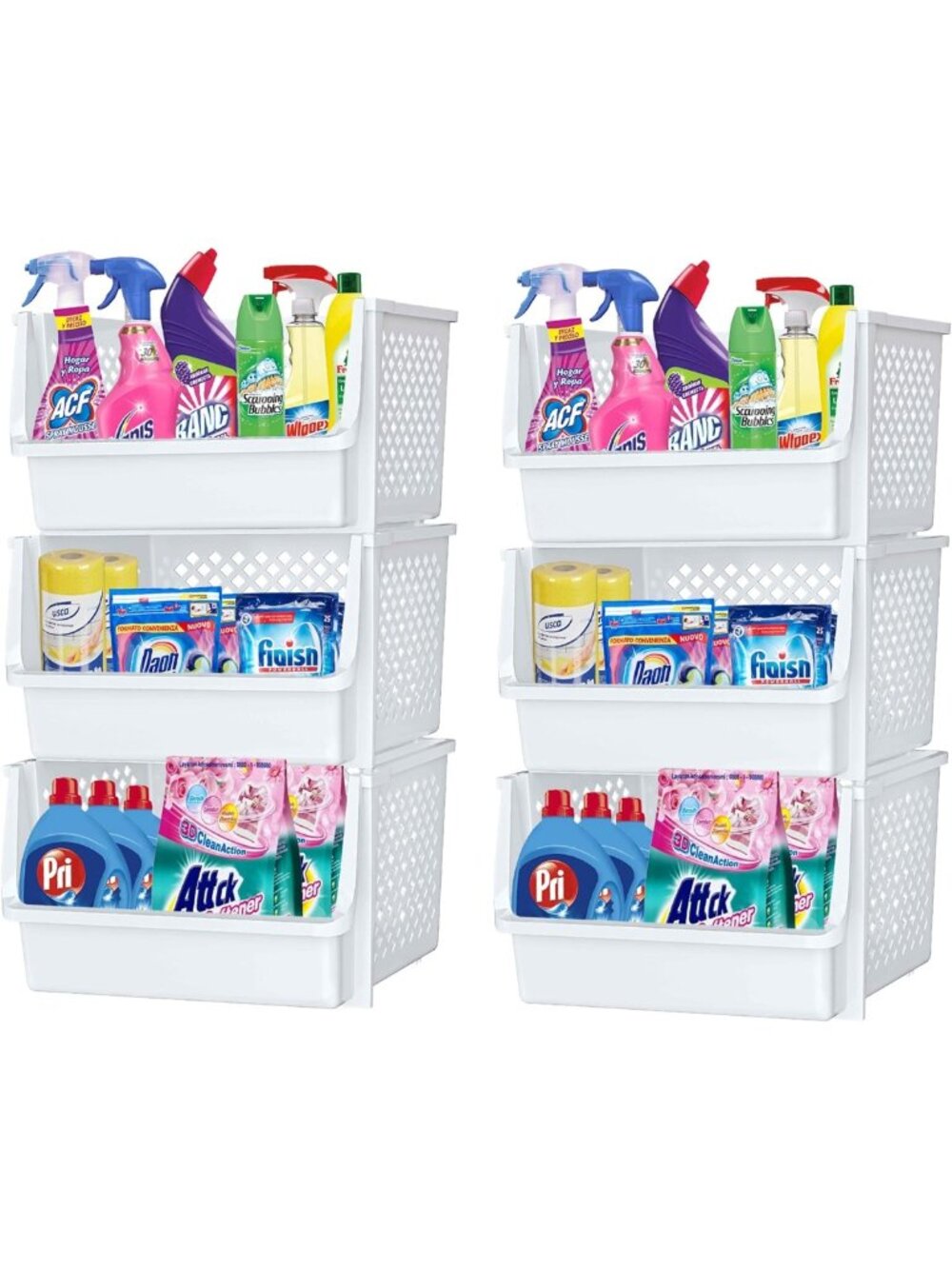 XL Stackable Open Front Storage Bins for Pantry Organization - 6 Pack, White